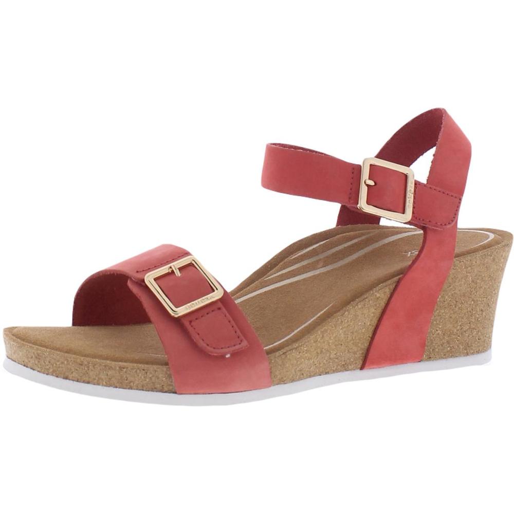 Aetrex Womens Lexa Red Leather Slingback Wedge Sandals Shoes worn once